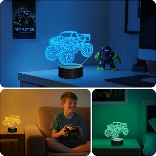 Miniatura 4 de Luces nocturnas 3D para niños, lámpara nocturna para niños, camiones monstruo para niños, 16 colores LED que cambian de iluminación, iluminación