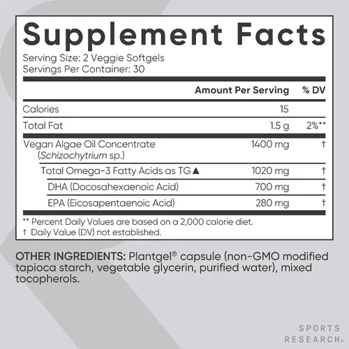 Miniatura 5 de Aceite de pescado vegano omega-3 procedente del aceite de algas Los niveles más altos de ácidos grasos veganos DHA y EPA Verificado sin OMG