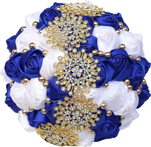 Miniatura 7 de XINNI Ramo de boda nupcial hecho a mano novia dama de honor satén rosa ramo de flores con diamantes de imitación perla encaje decoración de boda