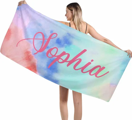 Miniatura 26 de MyPupSocks Toallas de playa para niñas, toallas personalizadas de teñido anudado con nombres para niños y adultos, toallas de playa personalizadas