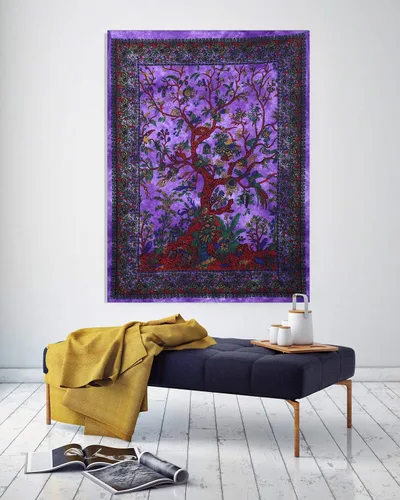 Miniatura 9 de The Art Box - Tapiz para colgar en la pared Árbol de la Vida Blanco – 85x90 Pulgadas, de algodón indio, gran diseño de planta inspirada