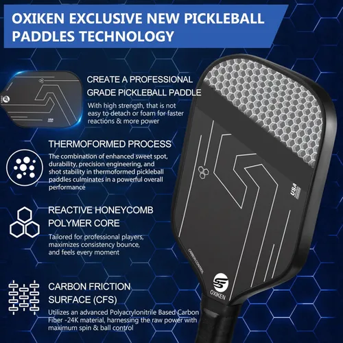 Miniatura 3 de OXIKEN - Paletas de pickleball de 0.630 in 2026 aprobadas por USAPA T700 de fibra de carbono (CFS), grano alto y giro, núcleo de panal, mango
