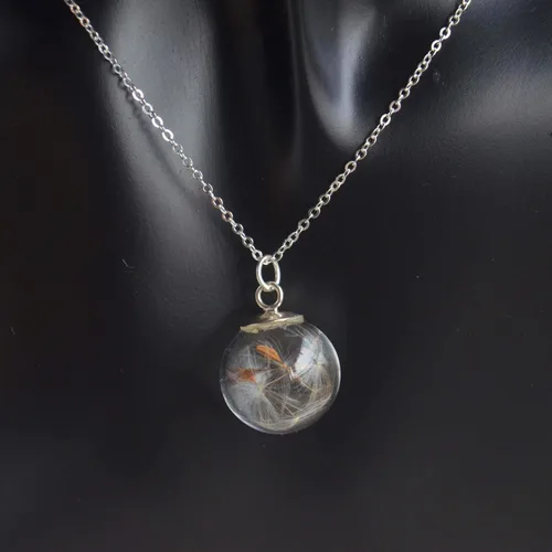 Miniatura 5 de Collar de cadena de plata de ley 925 con colgante de bola de cristal de flor real de diente de león Make a Wish para mujer, hecho a mano