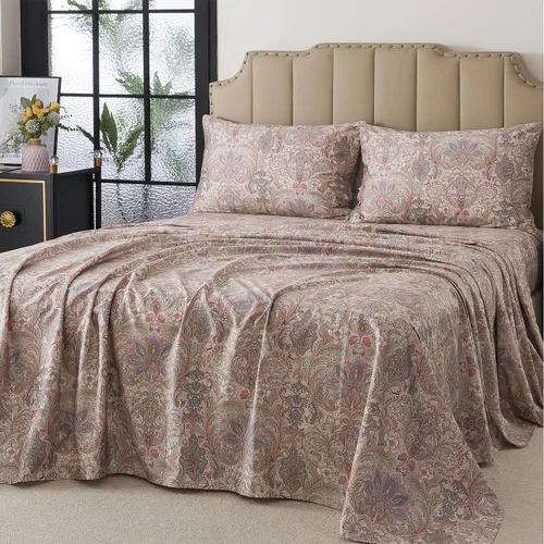 Miniatura 112 de FADFAY Juego de sábanas tamaño King, 100% algodón, elegante ropa de cama de granja con hojas verdes menta y flores blancas, sábana suave