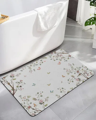 Tapete de baño con diseño de árbol de flores, antideslizante, de secado rápido y absorbente, tierra de diatomeas, cocina, ducha, fregadero, lavable,