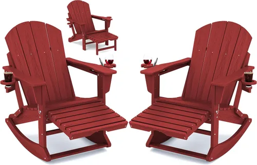 Miniatura 26 de Mecedora Adirondack de KINGYES con Otomana Retráctil y Portavasos, Silla Reclinable de Patio de HDPE Adirondack para Porche, Patio, Balcón, Azul Aqua