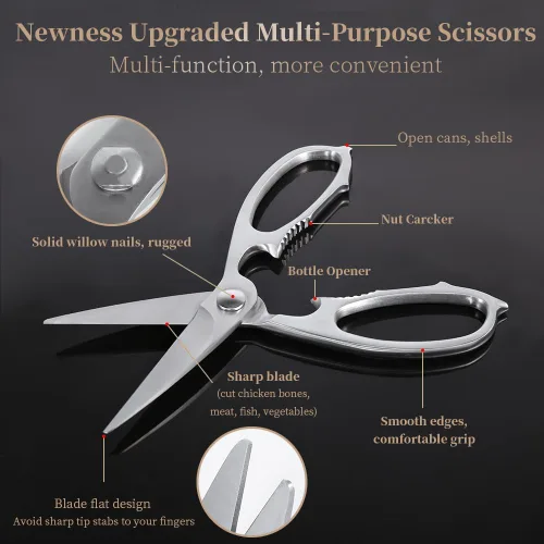 Miniatura 5 de Newness - Tijeras de cocina multiusos, tijeras de cocina sólidas de acero inoxidable de alta calidad para abrelatas, galletas de nuez, tijeras