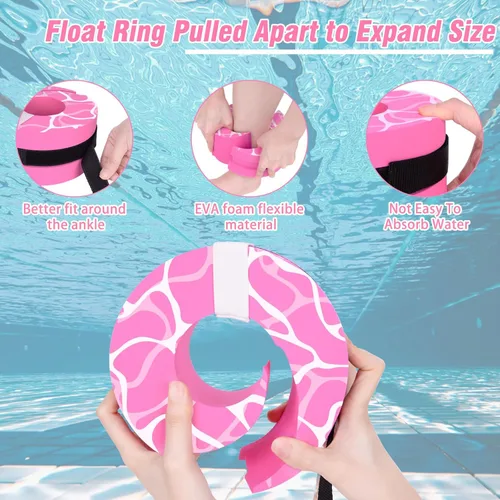 Miniatura 2 de Hikeen Swim Aquatic Cuffs,High-Density EVA Water Aerobics Float Ring Fitness Pool Exercise Weights Set, Water Ankles Arms Belts with Adjustable Rosa