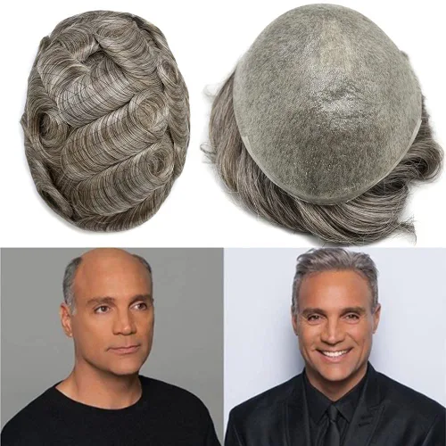 Miniatura 10 de Toupee Hair for Men Hair Piece 0.002 in Ultra Thin Skin Mens Toupee Sistema de reemplazo de cabello humano para hombres, prótesis capilar