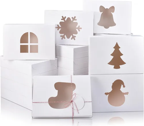 Miniatura 13 de COTOPHER 18 piezas de cajas para galletas de Navidad con ventana, 4 x 4 x 2.5 pulgadas, cajas de panadería blancas para regalos, mini cajas