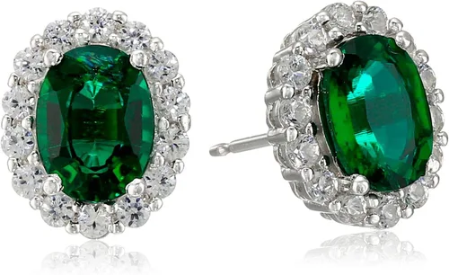 Miniatura 6 de Amazon Essentials Aretes ovalados de plata de ley con halo de zafiro blanco, (anteriormente colección Amazon)