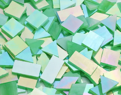 Miniatura 3 de 200 piezas a granel de azulejos de vidrio de mosaico iridiscente, 4 formas mezcladas de piezas de azulejos de vidrio coloreado para manualidades