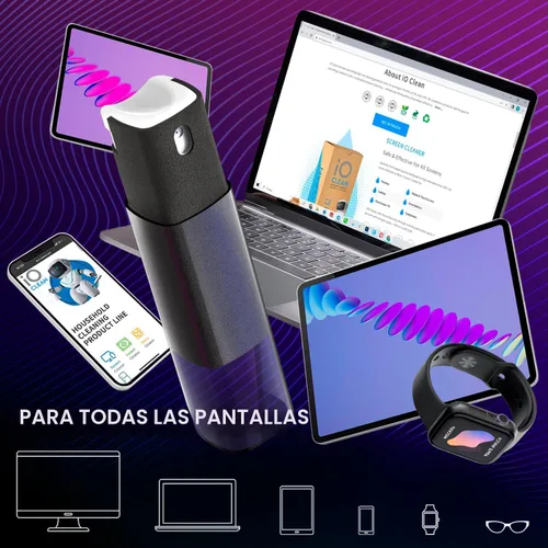 Miniatura 6 de IO CLEAN Mini Spray Limpiador de Pantalla – Limpiador de Pantalla Resistente a Huellas para Smartphones, iPads, MacBooks, Laptops, Pantallas de Gris