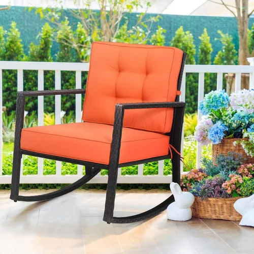 Miniatura 15 de Tangkula Mecedora de Mimbre, Silla Mecedora Deslizante de Ratán para Exteriores con Marco de Acero Resistente, Asiento de Muebles de Mimbre