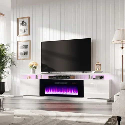 Miniatura 15 de AMERLIFE Soporte de TV con chimenea de 36 pulgadas, luces LED modernas para centro de entretenimiento de 70 pulgadas, armario de consola de TV de 2