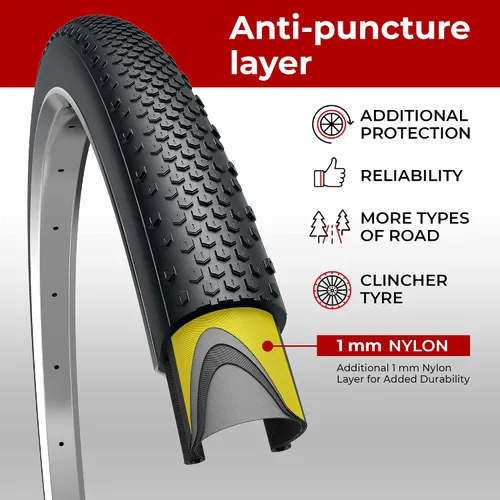 Miniatura 4 de Fincci Pair 700x38c Bike Tire - Gravel Foldable Kevlar 40-622 Puncture Resistant Bike Tires 1 mm Nylon - Grooved 700c Bike Tire - 28 inch Tyre for