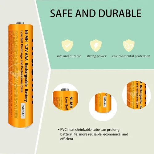 Miniatura 4 de Paquete de 4 baterías recargables AAA NI-MH para Panasonic, 1.2 V 550 mAh AAA baterías recargables para teléfonos inalámbricos Panasonic, controles