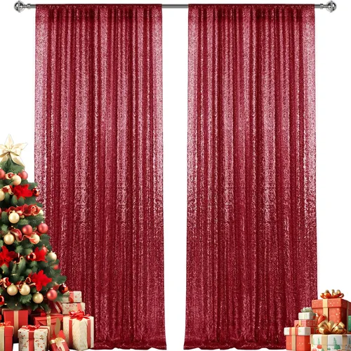 Miniatura 26 de 2 paneles de cortinas de fondo de lentejuelas verdes de 8 pies, cortinas de fondo de fotografía con purpurina para decoración de Navidad, boda