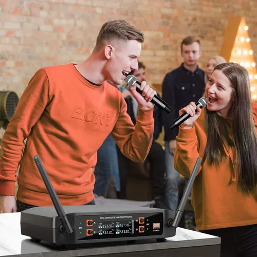 Miniatura 5 de Depusheng DX4 Micrófono Inalámbrico, Sistema Profesional de Karaoke de 4 Canales de Mano para Karaoke en Casa, Reuniones, Fiestas, Iglesia, DJ