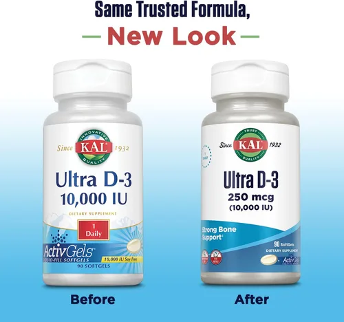 Miniatura 2 de KAL Ultra Vitamina D3 10000 UI (250 mcg) - Cápsulas blandas de vitamina D de alta potencia para mujeres y hombres - Huesos fuertes y suplemento