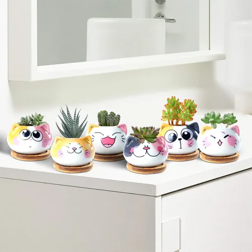Miniatura 7 de Lindos maceteros para suculentas con bandeja de drenaje de bambú - Maceteros para suculentas de 3" con orificio de drenaje, maceteros pequeños