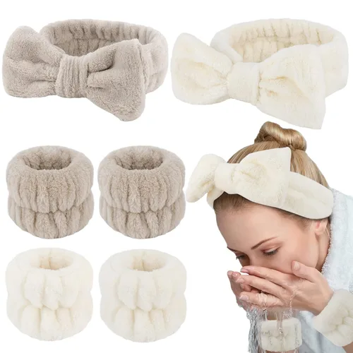 Miniatura 9 de WHAVEL Juego de 6 diademas y pulseras de spa, cintillo de lavado facial, muñequeras para lavar la cara, maquillaje, cuidado de la piel, banda