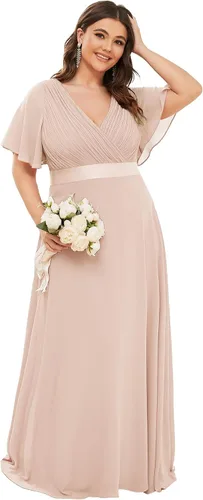 Miniatura 87 de Ever-Pretty Vestido formal para mujer, Navidad, Año Nuevo, cuello en V, gasa, talla grande, largo hasta el suelo, vestido de dama de honor