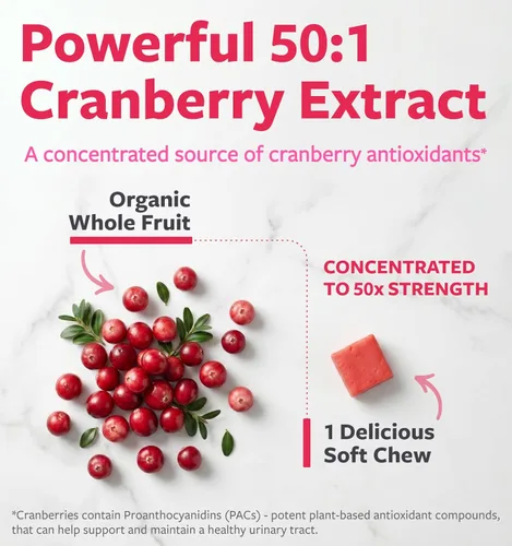 Miniatura 3 de PURE CO Certified Organic Cranberry Chews - Super 50X Potency Organic Cranberry Supplement for Women to Support Urinary Tract & Bladder Health