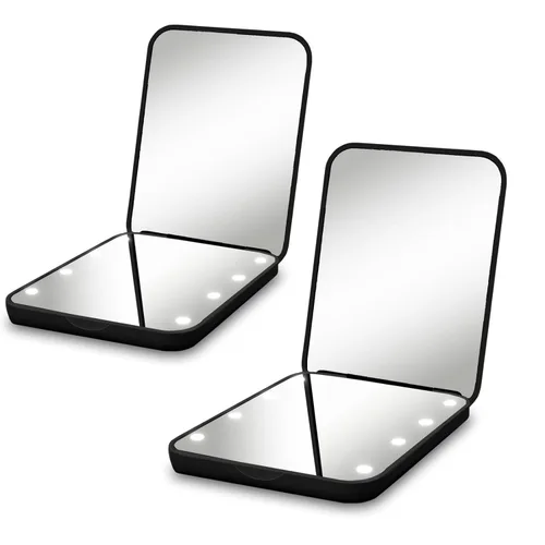 Miniatura 8 de Espejo compacto, espejo de bolsillo LED con aumento 1x/3x, pequeño espejo de maquillaje de viaje iluminado para bolso, bolso, plegable, de mano