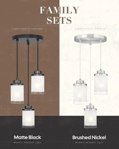 Miniatura 6 de TENGXIN Lámpara Colgante Moderna de 3 Luces con Pantalla de Vidrio Negro Mate, Iluminación Colgante Ajustable de Estilo Industrial Retro, Accesorio