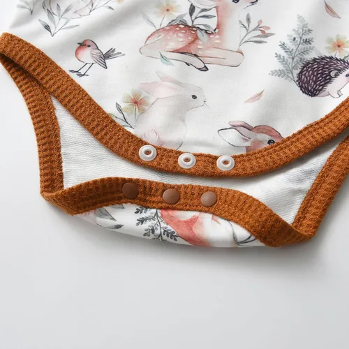 Miniatura 5 de Siracend Conjunto de 3 piezas de ropa de bebé recién nacido con estampado de manga larga + pantalones + sombrero