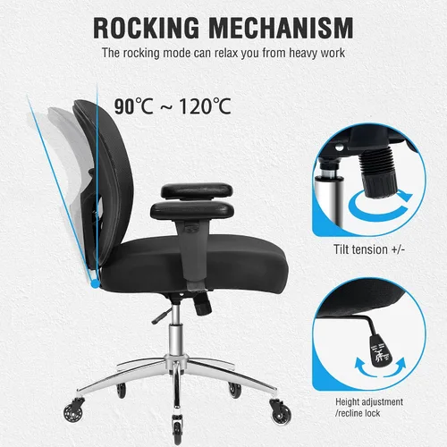 Miniatura 9 de Silla de oficina grande y alta de 600 libras, silla de malla ergonómica resistente, silla de escritorio ejecutiva para computadora con asiento ancho