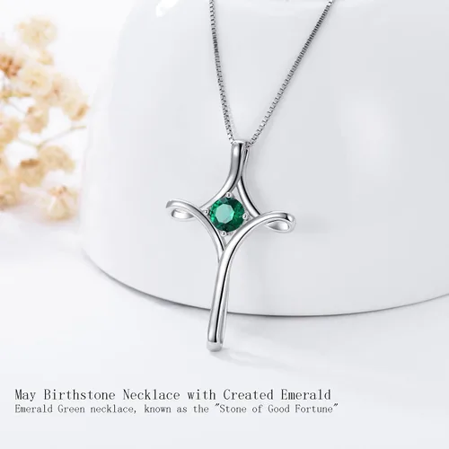 Miniatura 5 de TOUPOP Collar de cruz para mujer, plata de ley 925, collar de cruz de piedra natal, joyería de fe fina, regalo de cumpleaños, aniversario, Navidad