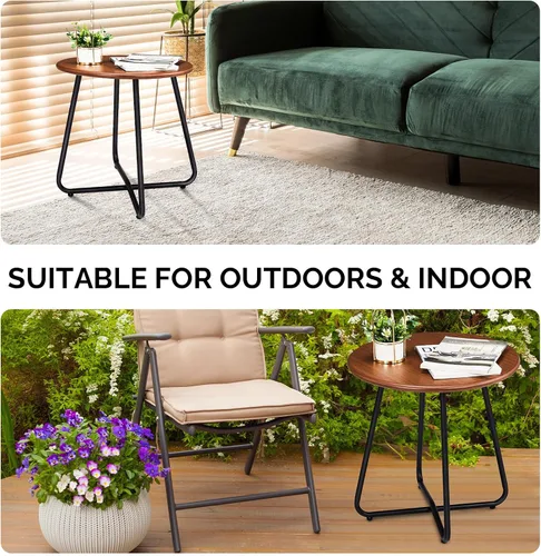 Miniatura 5 de Outvita Mesa auxiliar para interiores y exteriores, pequeña mesa auxiliar de patio, redonda de metal, portátil, impermeable, resistente a