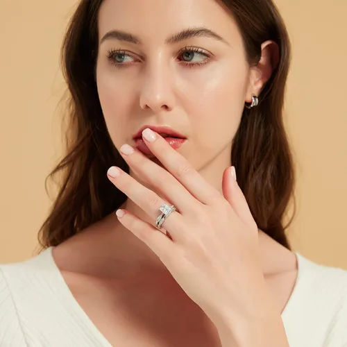 Miniatura 4 de Mameloly Juego de anillos de boda de 2 quilates para mujer, corte princesa, anillos de compromiso de circonita cúbica, anillos de compromiso