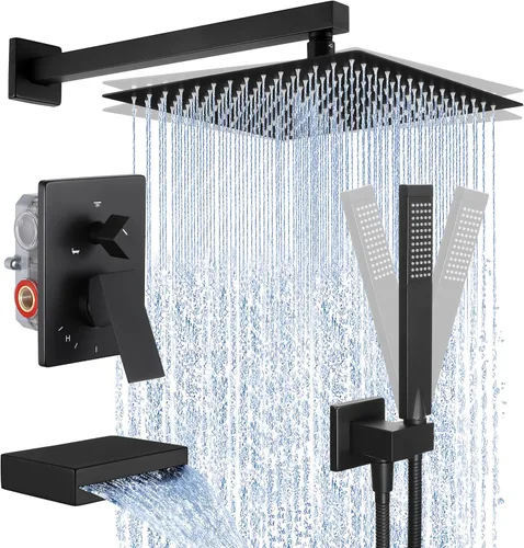 Miniatura 16 de KES Juego de llave de bañera y ducha Sistema de ducha con cabezal de ducha de lluvia de 10 pulgadas y llave de cascada para bañera Montaje en pared