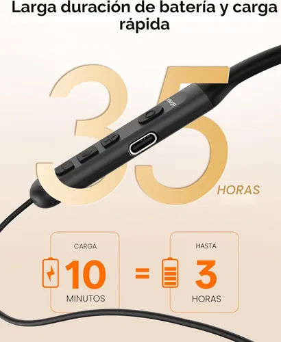 Miniatura 4 de Auriculares Bluetooth con banda para el cuello, auriculares inalámbricos Bluetooth 6.0 con micrófono, luz cómoda, graves profundos, tiempo de Negro