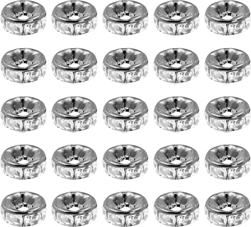 Miniatura 37 de Mandala Crafts Cuentas espaciadoras de metal con diamantes de imitación para hacer joyas, bolígrafos de cuentas – 100 cuentas de cristal Rondelles
