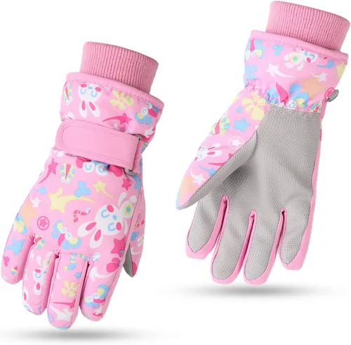 JANGANNSA Guantes de esquí de invierno para niños y niñas, guantes de nieve para clima frío, guantes de esquí y snowboard impermeables con forro