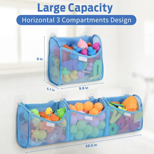 Miniatura 3 de Goowin Almacenamiento de juguetes de baño, soporte para juguetes de baño, organizador de juguetes de baño con aberturas grandes de 3 compartimentos