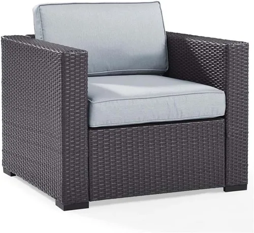 Crosley Furniture Biscayne - Silla de exterior, sillas de mimbre para patio, porche, terraza, balcón, patio trasero, color marrón con cojines de