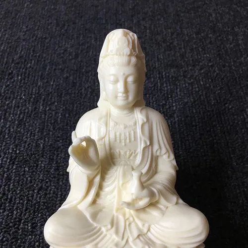 Miniatura 3 de Diosa de la misericordia Guan yin Buda estatua en loto Escultura de Quanyin blanca para decoración de oficina en casa Bendición de estatua