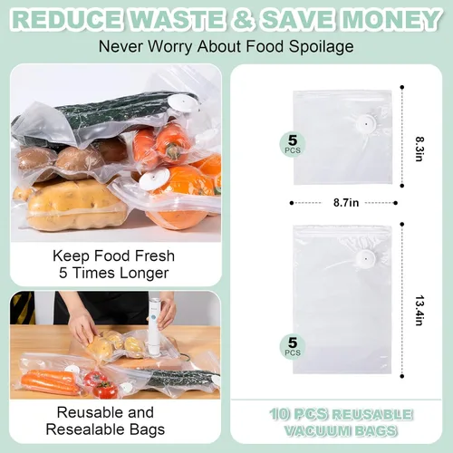Miniatura 2 de Sellador al vacío de mano para almacenamiento de alimentos, portátil y recargable, fácil operación automática con una sola mano, 1 sellador al vacío