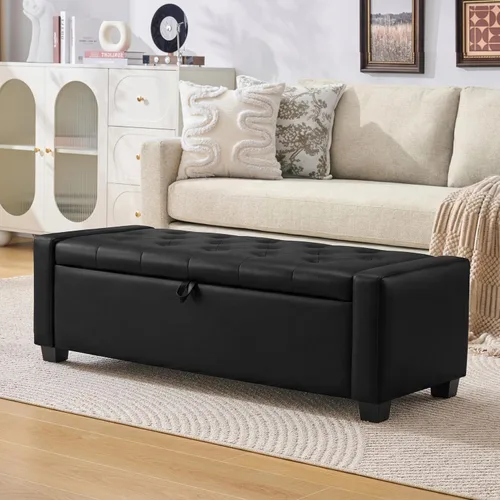 Miniatura 15 de Huatean Home Otomana de 48" con almacenamiento, otomana con banco de almacenamiento con bisagra de seguridad, banco tapizado de entrada con asiento