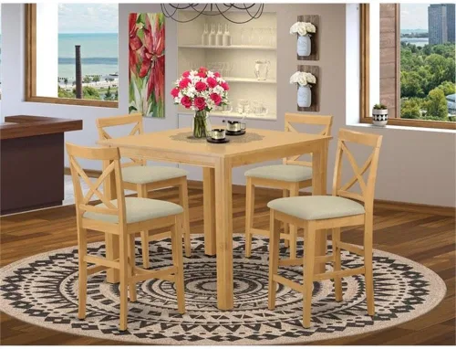 Miniatura 2 de East West Furniture CFPB3-OAK-C - Juego de pub de 3 piezas de altura de mostrador para espacios pequeños que contiene una mesa cuadrada de comedor