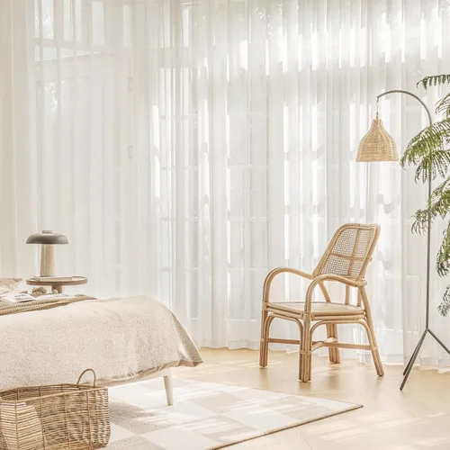 Miniatura 7 de FMFUNCTEX Cortinas Transparentes de Lino para Dormitorio, Cortinas Beige de 84 Pulgadas de Largo para Sala de Estar, Cortinas de Ventana de Mezcla