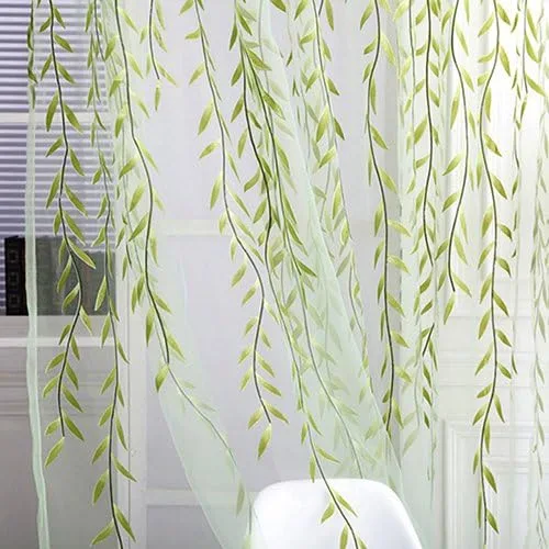 Cortina de tul para decoración de habitación de casa con hilo de vidrio de árbol, color verde, 39.4 x 78.7 in