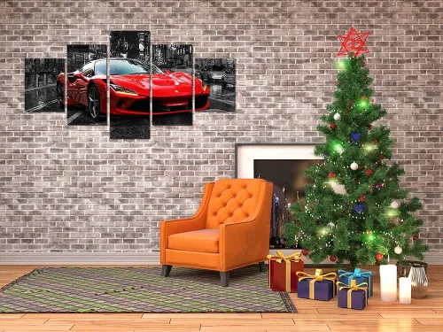 Miniatura 4 de Póster de pared en blanco y negro, 5 piezas, diseño de automóvil deportivo rojo grande, lienzo para habitación de niños, dormitorio, sala de estar