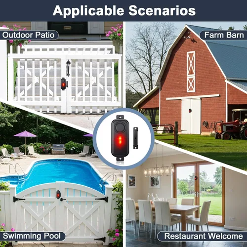 Miniatura 2 de Alarma de puerta con control remoto y luz de advertencia, alarma inalámbrica de puerta de piscina de 108 dB para seguridad de los niños, sensor