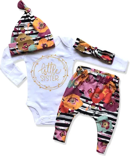KANGKANG Ropa de bebé recién nacida Hi I'm New Here, traje para recién nacido, mameluco para bebé, pantalones florales, lindos trajes de bebé niña,